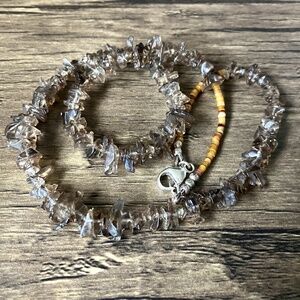 Smoky quartz and shell beaded necklace sparkly brown, gray and cream